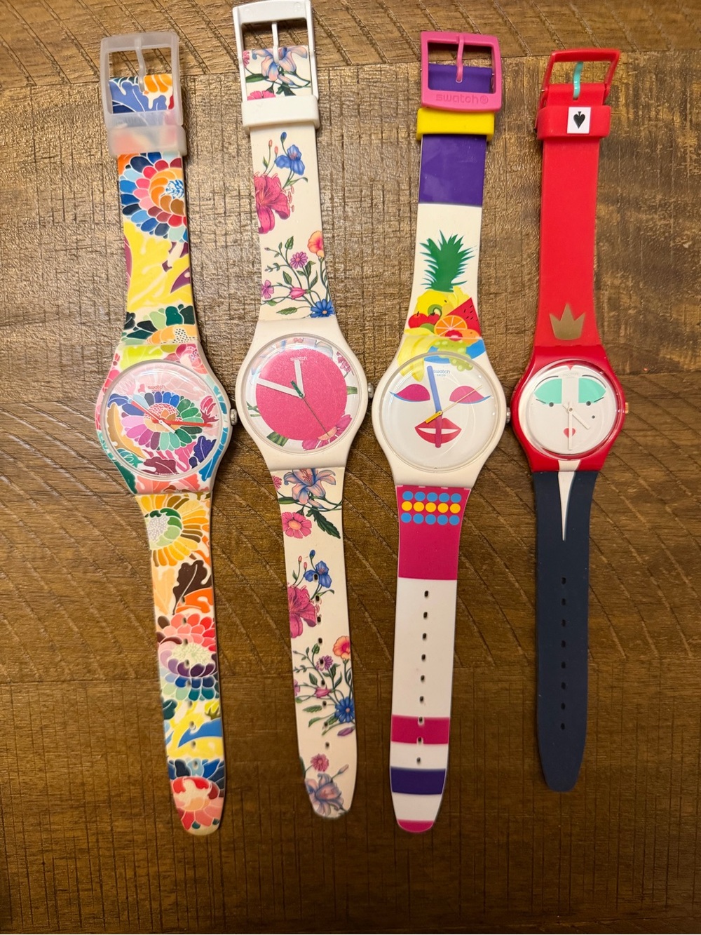 Swatch Colorful Floral & Fruit Silicone Watch Set - Pink, Red, Blue, Yellow